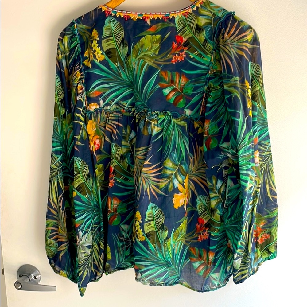 Johnny Was Women's Tropical Print Top - Green Sz Small. - Picture 4 of 10